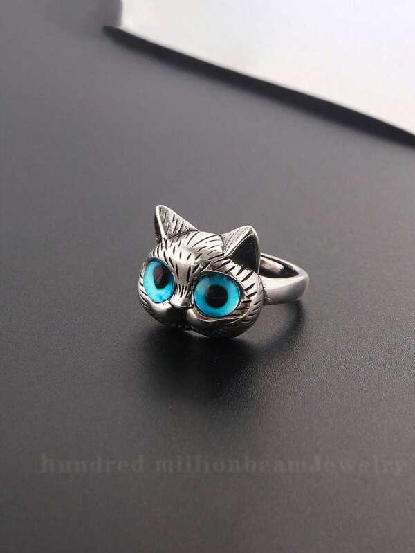 1pc Bohemian Style Vintage Cat Adjustable Open Ring, Fashion Jewelry Accessory Suitable For Daily Wear Or Gift