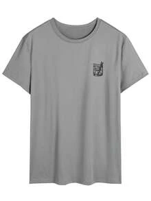 男士字母印花圆领短袖T恤，夏季 - 灰色 - 查看 4