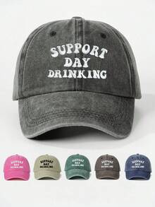 1 件刺绣“SUPPORT DAY DRINKING”水洗棒球帽，可调节户外太阳帽，适合旅行、海滩、所有季节，Y2K 风格，适合年轻人
