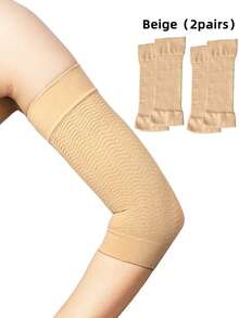 Elastic Knit Compression Arm Sleeves, Unisex Elbow Support UV Protection Arm Shaper, Daily Workout Fitness Yoga Sports Arm Band - Beige - View 13