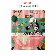 1pc, Zebra And Floral Print, Vibrant Watercolor Design Elements Waterproof Shower Curtain, Wall Hanging Tapestry, With 12 Hooks, Waterproof Polyester Fabric, Machine Washable, Grommet Top, Unlined Woven Shower Curtain, Suitable For Hotel Apartment Bathroom Decor, Home Bathroom Accessories, Great Gift, 35inX70in, 47inX70in, 59inX70in, 70inX70in Fall Decor Back To School