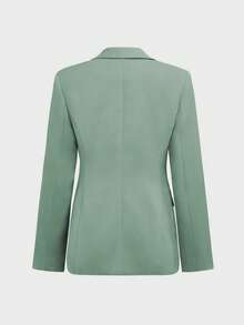Elegant basic business pendling outfit: Midja åtsittande, vanliga axlar, långärmad kavaj + högmidjade utsvängda byxor, vårkostym - Grön - Visa 8