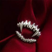 2 件吸血鬼牙环，哥特朋克风格，适合节日服装，男女通用，非常适合派对和送给朋友的礼物 - 復古銀色 - 查看 3