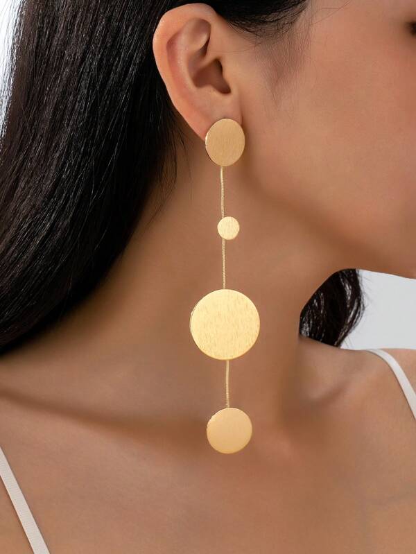 1 Pair Fashionable & Elegant Long Tassel Stainless Steel Alloy Round Dangle Earrings, Versatile Classic Design