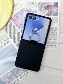 Luxury Minimalist Solid Green Phone Case, Compatible With Samsung Galaxy Z Flip 5 6, Shock-Resistant Back Cover, Waterproof, Anti-Fall, Anti-Scratch - Black - View 3