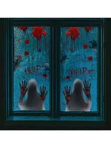4 Stück/Set Halloween Horror Fensteraufkleber, Heimdekoration, Schrank, Feiertagsfeier, Halloween Party Dekoration, gruselige Atmosphäre Aufkleber, Familientreffen, Glastür, Szenenatmosphäre Anordnung, Themenparty - Verschiedenfarbig - Übersicht 5