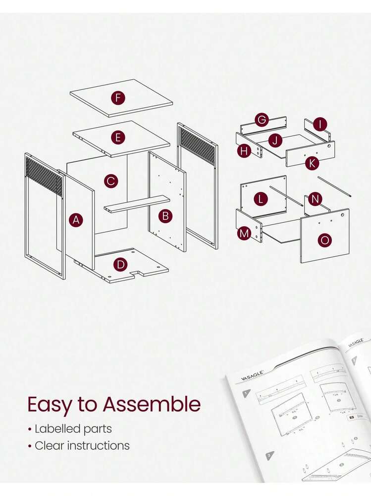 Filing Cabinet, Mobile File Cabinet With 2 Lockable Drawers, Office Cabinet On Wheels, For A4, Letter-Size Hanging File Folders, Open Shelf, Steel Frame, Heather Greige And Ink Black - Light Ivory - View 6