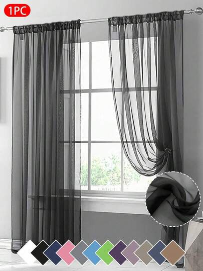1 件薄纱窗帘，轻质半透明面料，遮阳隔热，杆袋顶部设计，悬垂性好，适用于客厅、卧室、阳台装饰 | 秋季装饰，房间装饰