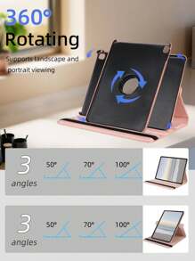 360° Rotatable Litchi Texture Tablet Case, Rose Gold, Customizable Text, Suitable For IPad Mini 6/7, 9.7, 10.2, 10.5, Air 4/5, 10th, 10.9, Pro 11", Air 11" (M2) 2024, Pro 11" (M4) 2024, Air 11" (M3) 2025, 11" (A16) 11th Gen 2025, 3-Angle Stand, Elastic Band, PU Leather, Auto Sleep/Wake