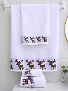 1pc/2pcs Christmas Cute Deer Embroidered Bath Towel, Super Soft & Large, Quick Dry, Non-Shedding, Sauna Towel, High Absorbency, Lightweight & Compact, Guest Towel, High Quality Bathroom Accessory, Best Gift For Partner. Towel Size: 40*75cm, Bath Towel Size: 70*140cm Shower Towels For Beaty Salon, Hotel Sports, Home Essentials, Towel, Skin Care