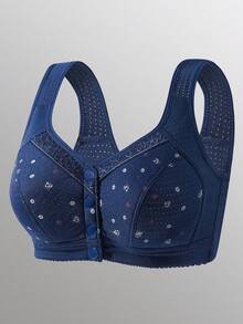 4-Piece Floral Printed Front-Button Bra, Soft And Elegant Wireless Bra, Women's Underwear - Multicolor - View 2