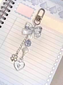 1条男女通用新款蓝色四叶草串珠蝴蝶结挂绳，ins风相机包钥匙扣汽车配件可爱哥特Y2K包包配件挂绳带证件夹汽车配件包饰汽车老师朋友姐妹礼物创意 - 彩色 - 查看 2