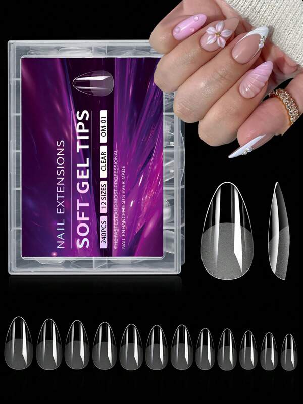 240 Pcs Of Nail Art Transparent Semi Matte Ultra-Thin Extended Seamless Scratch Free Thin Fake Fingers