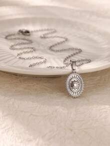 1pc Exquisite Stainless Steel Sun Pendant Necklace For Women Stainless Steel Jewelry Necklace Gift - Silver - View 2