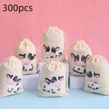 10*15cm Sac à cordon de thème de la ferme des animaux, sac à motif de vache de dessin animé mignon, sac cadeau pratique convenant pour la fête, l'emballage de cadeau d'anniversaire, avec de multiples designs de vache de dessin animé, sac de décoration de vacances chaleureux et intéressant