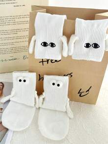 1/2 par de calcetines magnéticos para parejas, calcetines de media caña lindos que se pegan automáticamente, para primavera/otoño - Multicolor - Ver 6