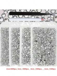 4 包 10,000 颗 2-5 毫米树脂水晶钻石，适用于工艺品、服装和面料，皇家蓝色扁平宝石，深蓝色扁平合成水晶，混合尺寸散装，非热熔，手工 DIY 手机壳，欢呼风扇（黑色镊子 + 白色点笔） - 彩色 - 查看 15