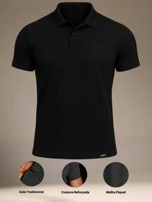 Basic Polo Shirt With Classic Collar And Short Sleeves, Comfortable, Breathable, Piqué Cotton, Casual, Spring/Summer, Men's. - màu đen - Xem 4