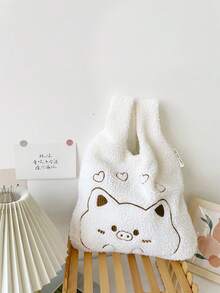 Women Shoulder Bags - 毛絨小豬手腕包-白色 - 查看 1