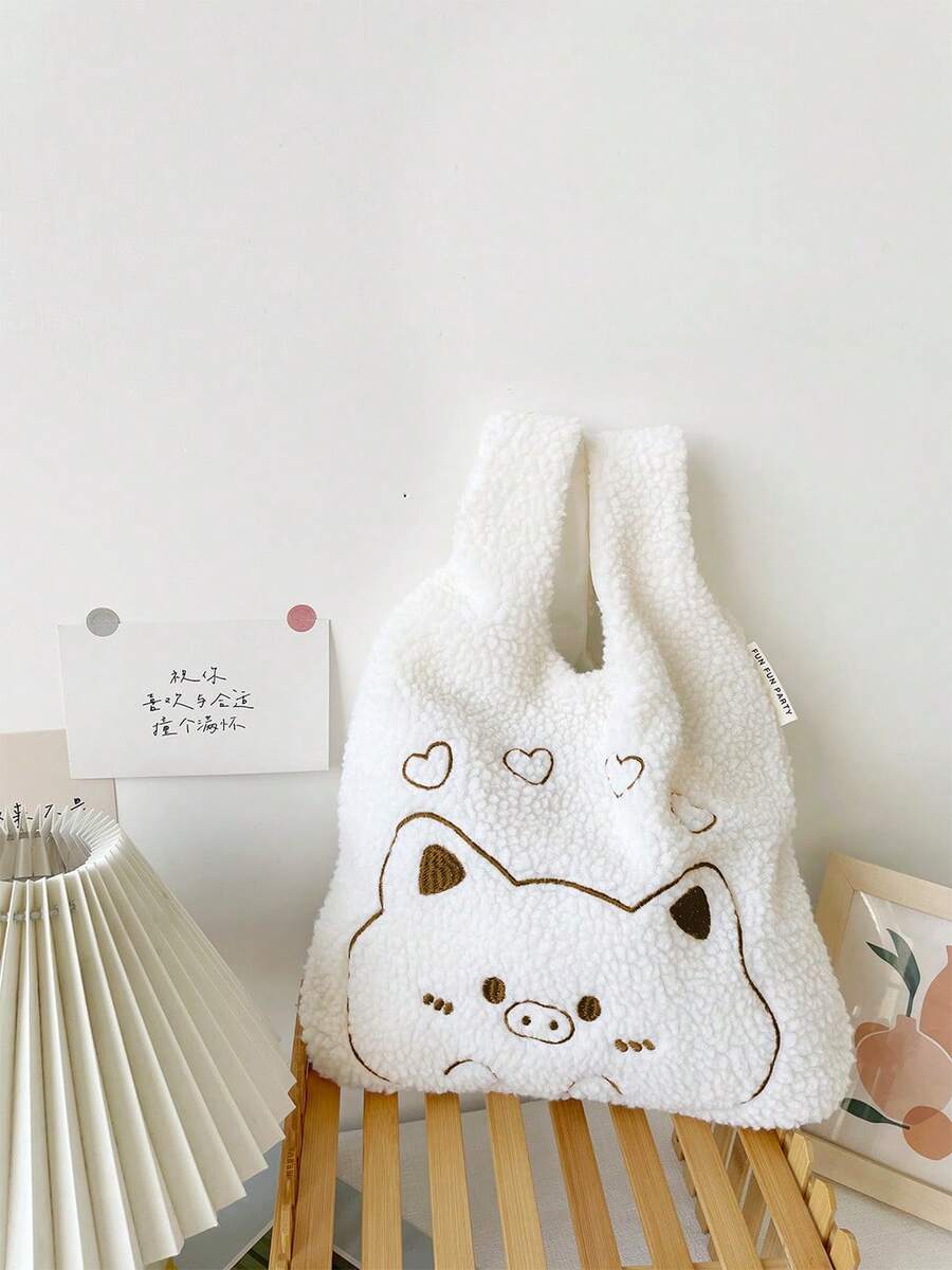 Women Shoulder Bags - 毛絨小豬手腕包-白色 - 查看 1