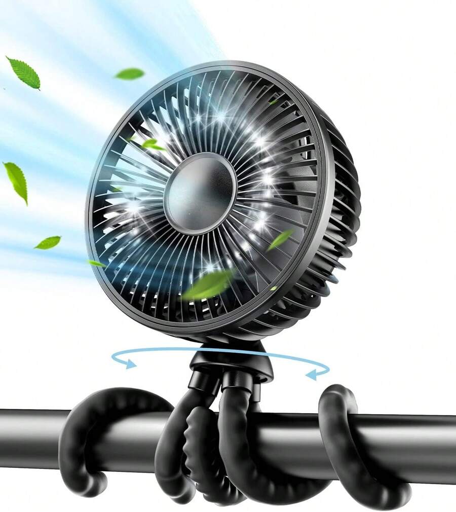 Gaiatop Ventilador oscilante para cochecito de bebé, luz LED nocturna, 4 velocidades, recargable, rotación de 360 ° , con clip, pequeños ventiladores portátiles para asiento de coche, cuna, viajes - rosa - Ver 1