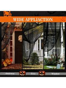 1pc Spooky Black Gauze Curtain For Halloween - Perfect For Haunted House, Nightclub, And Escape Room Decorations, Polyester Fabric, Halloween Decorations, Storage & Organization For Home & Garage - Black - View 4