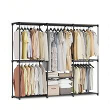 Clothes Wardrobe, Portable Closet, Open Storage Wardrobe, Clothes Garment Rack, 205 X 43 X 166 Cm, 5 Hanging Rods And Shelves, For Bedroom, Living Room, Laundry Room, Ink Black - 黑色 - 查看 7