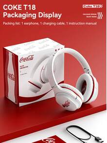 Coca Cola Co-Branded T18 Bluetooth Headphones Touch Control + 46dB Noise Cancellation | Bluetooth 5.3 | 30H Battery Life | With Microphone - one-size - View 5