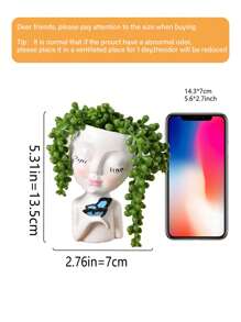 1pc Succulent Flower Pot With Cute Doll Pattern And Resin Flower Pot With Drainage Holes, Creative Decoration, Suitable For Men's And Women's Gifts, Office And Garden Decoration. Home Decor Vase Room Decor Flower Vase Glass Vase