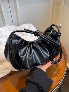 优质简约优雅复古女士单肩腋下包，大容量便携优质褶皱包，户外休闲法棍包 - 彩色 - 查看 3