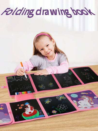 8-Sided Foldable Chalkboard Book, Reusable Drawing Pad, Portable Double-Sided Writing Board, Educational Toy For Children 3-8 Years Old, Boys & Girls Gift, Includes 12 Colored Chalks, Convenient Folding Design For Easy Storage, Preschool Learning Essential, Christmas & Halloween Gift