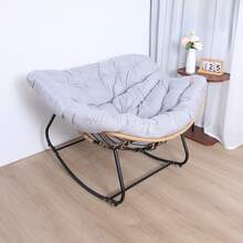Outdoor Rattan Rocking Chair, Patio Comfy Reading Chair With Oversized Cushion, Indoor Recliner Wide Rocking Chair For Balcony, Front Porch, Garden, Living Room - Grey - View 5