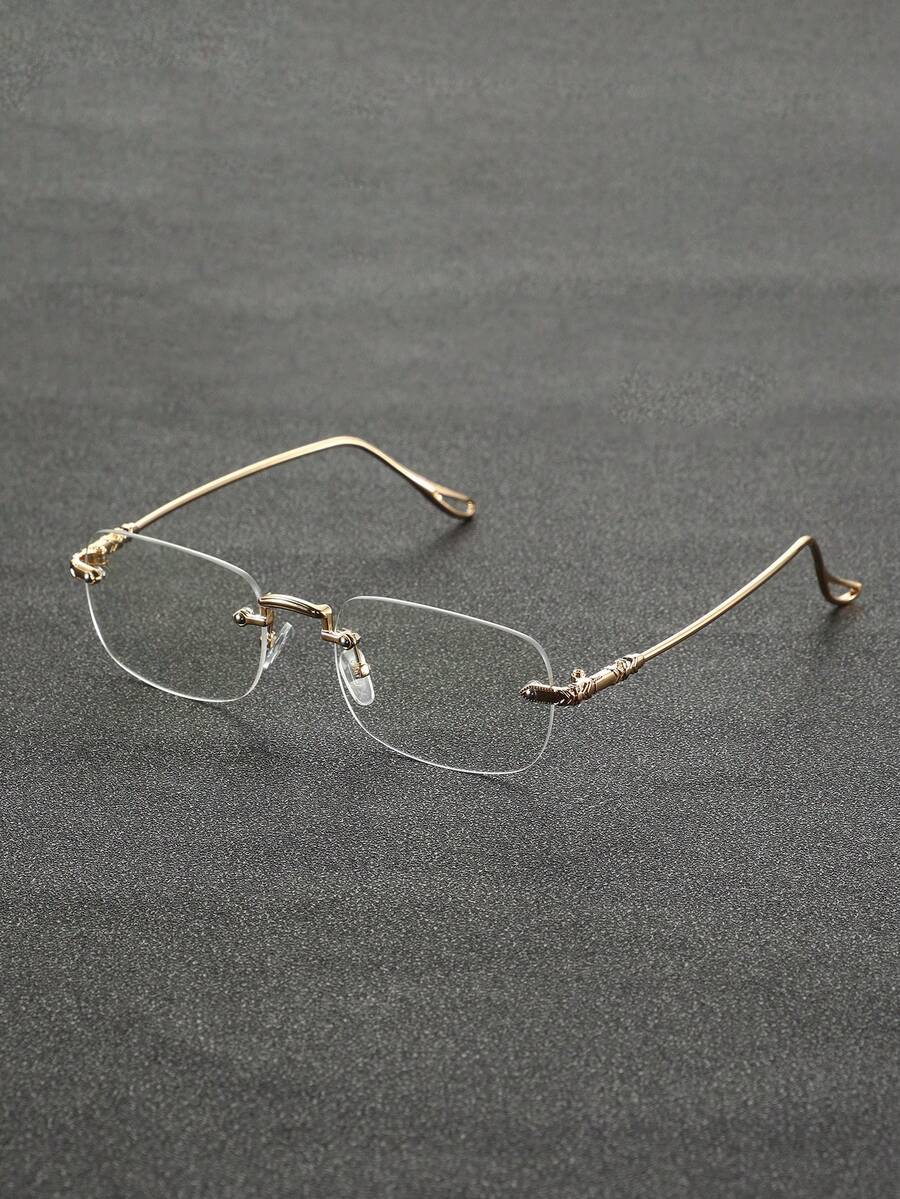 1 Pair Frameless Elegant Classic Retro Popular Design, Timeless, Casual Men's Clear Glasses, Suitable For Back To School, Daily Life, Outdoor Activities, Office Reading, Business Occasions, Fashionable Accessory - 1pc Gold Frame White Flat - View 1