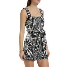FARM Rio Monochrome Linen-Blend Botanical-Print Romper |  | Women Active Dresses