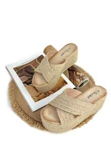 Women's Platform Sneakers With Jute Soles, Perfect For Walking Elegantly On Sunny Days, And With A Design That Combines The Natural And The Modern. - 卡其色 - 查看 2