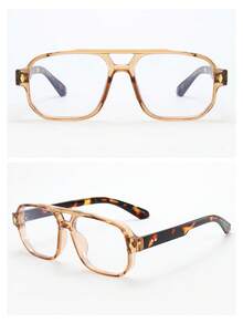 1pc Men's Double Bridge Oval Frame Minimalist Stylish Fashion Non-Prescription Glasses (Suitable For Watching TV, Using Mobile Phone, Office Work And Other Daily Use) - Tea Frame Tortoise Shell Legs - View 5