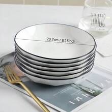 New Creative Plate, Household Dining Plate, Diamond Pattern Design, White Color, 8.15 Inch, Unique Black Spiral, Minimalist Style, New Fashionable Steak Plate, Fruit Plate, Vegetable Plate, Ceramic Material, Household Kitchen Supplies