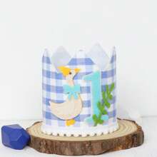 [INS Style Big Goose Theme] 1 Year Old Baby Birthday Party Decorations - Wooden Bead Tassel Garland + Cute Blue Birthday Hat, Boho Style 1st Birthday Party Props, Baby Photo Shoot Background Decor