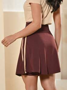 Women's Fitness Sports Skirt With Shorts Underneath For The Gym Tennis And Beach Tennis Side Stripes - Rỉ Nâu - Xem 2
