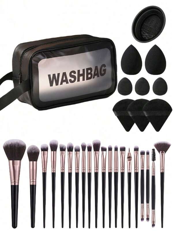 Complete make-uptools, inclusief 1 multifunctionele, waterdichte toilettas met rits + 9-delige make-upset + 20-delige make-upkwastenset