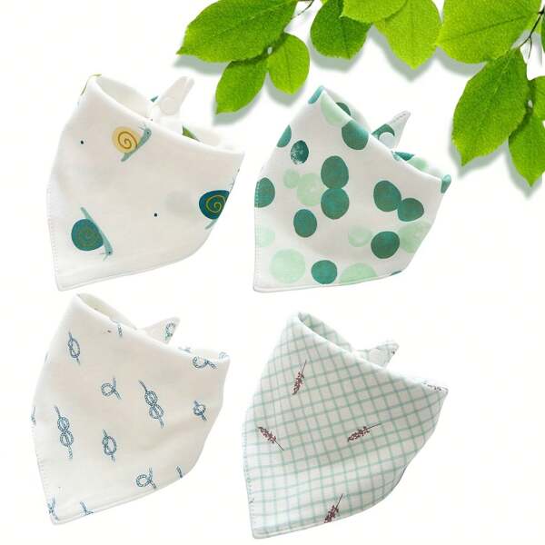 4-delige slabbetjes voor baby's, boerendoeken voor pasgeborenen, zachte en verstelbare slabbetjes voor baby's, geschikt voor pasgeborenen tot peuters tijdens het kwijlen en doorkomende tandjes.