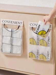 1 Pc Kitchen Trash Bag Holder, Wall-Mounted Large Capacity Storage Bag, Plastic Bag Organizer With Hook And Loop Net Pouch, Essential Kitchen Organizer Tool