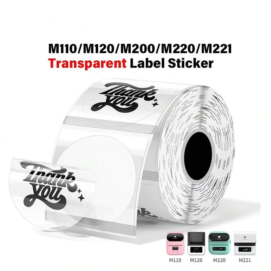 透明圆形标签 50x50mm-140 件热敏不干胶标签卷，适用于 Phomemo M110/M200/M120/M220 E210 P50 DETONG P1 - 無色 - 查看 1