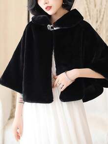 1 件简约百搭蓬松新娘披肩，时尚新款新娘婚礼披肩夹克，厚实保暖的外套配饰，冬季新娘礼物，女士温暖毛绒披肩秋装 - A - 查看 14