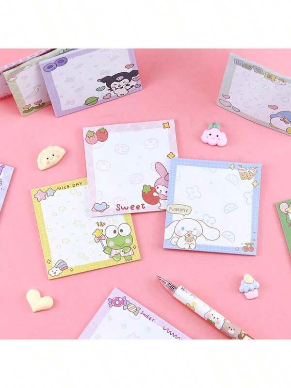 Sanrio 160/80 pièces Notes adhésives Sanrio, autocollants Lomimelodica cool, accessoires de cahier beaux pour prendre des notes et laisser des messages, autocollants de notes adhésives d'apparence de haute qualité, papier de notes adhésives et de messages, autocollants de cahier de bandes dessinées cadeaux et prix, cadeaux de Noël, Halloween, anniversaire (motifs, couleurs, certains peuvent être aléatoires, emballage aléatoire), pour les fournitures scolaires, rentrée des classes