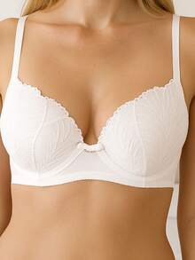 Basic Bra With Lace Cups - White - View 2