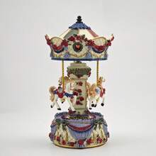 粉色和紫色树脂旋转木马音乐盒，家居装饰，生日、周年纪念、圣诞节礼物 - 彩色 - 查看 2