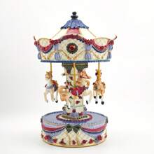 粉色和紫色树脂旋转木马音乐盒，家居装饰，生日、周年纪念、圣诞节礼物 - 彩色 - 查看 6