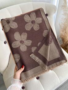 1 pezzo Elegante sciarpa in jacquard floreale con fili d'oro, scialle versatile da donna per ambienti climatizzati, indumento esterno per primavera/autunno, adatto per abbinamenti quotidiani e uso all'aperto con abiti - Multicolore - Visualizzare 5
