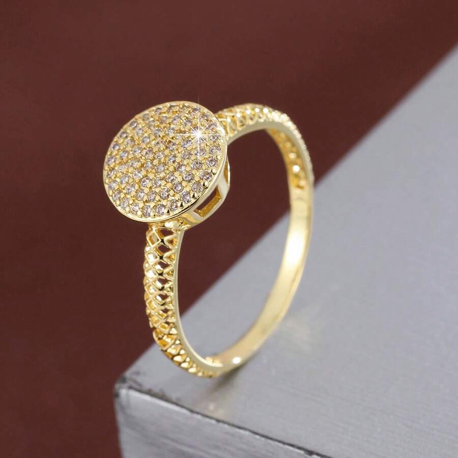 1pc Geometric Cylinder Design Cubic Zirconia Women Ring